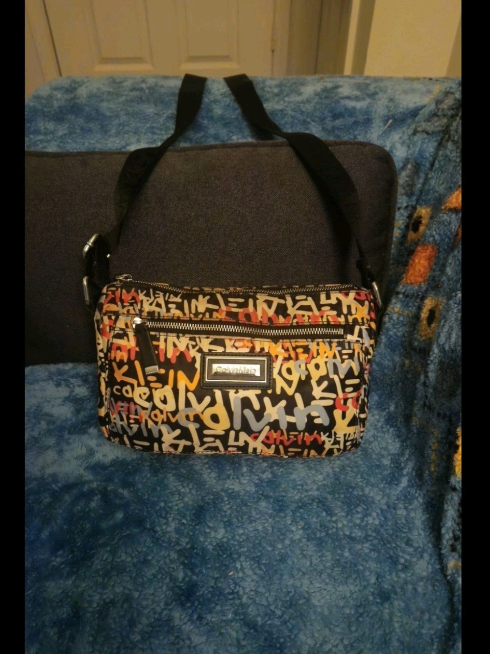 Calvin Klein Black Multicolor Graffiti Crossbody Bag